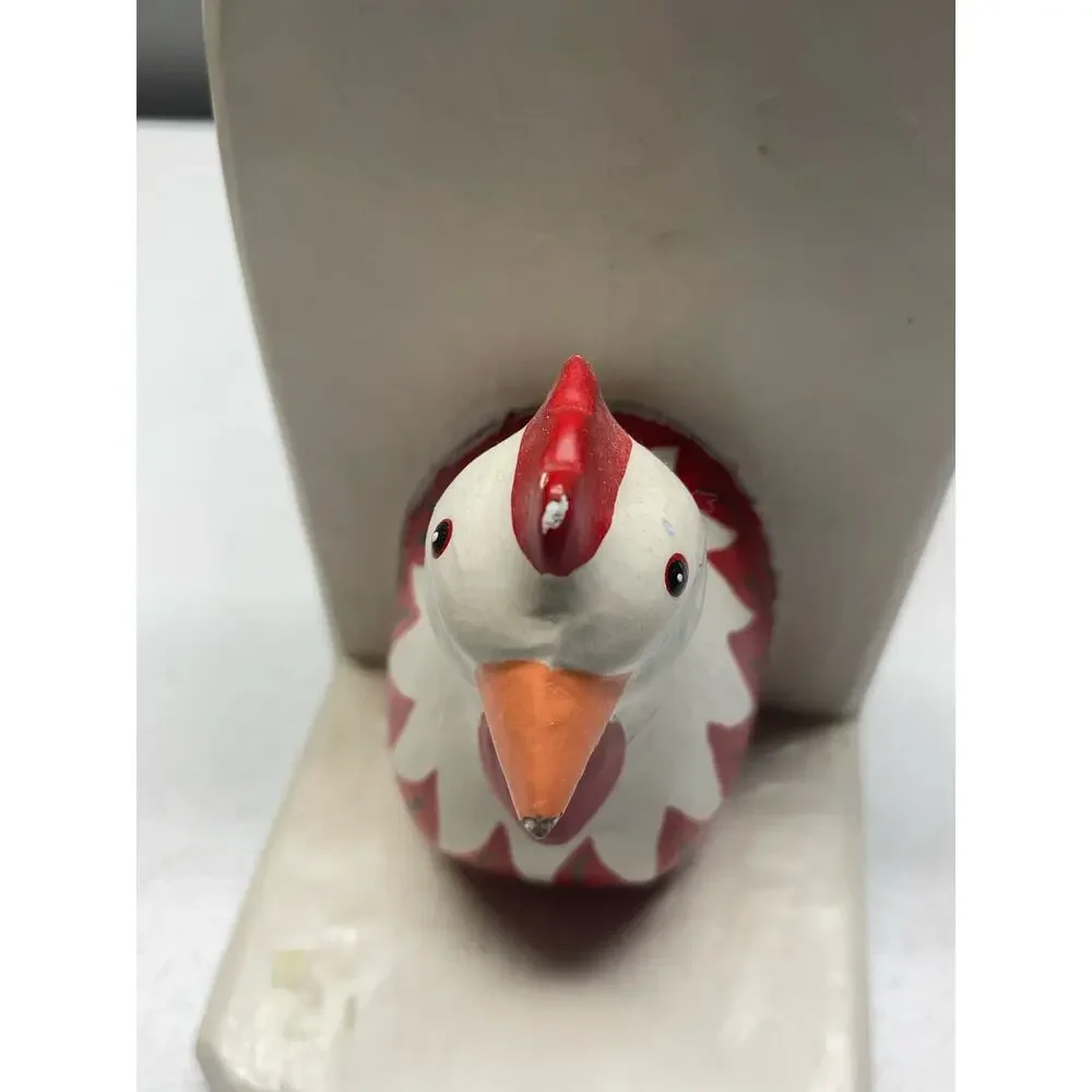 Chicken Bookends, Hand Carved Painted Wood - Bead and Tail